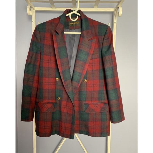 Vintage Giorgio Sant Angelo Pure Wool Plaid Blazer Red Preppy Luxury Academia 8 - Picture 1 of 9